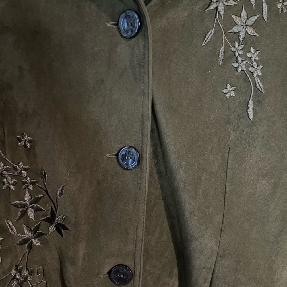 Fashion Bug Green cottage vegan suede embroidered fall blazer shirt oversize S - Picture 6 of 9